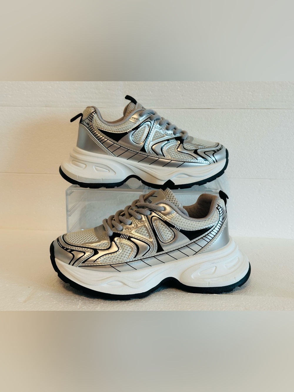 Warrior,Silver & Black Women's Sneakers - Fashion Athletic Style Sz 5 us/35 eu